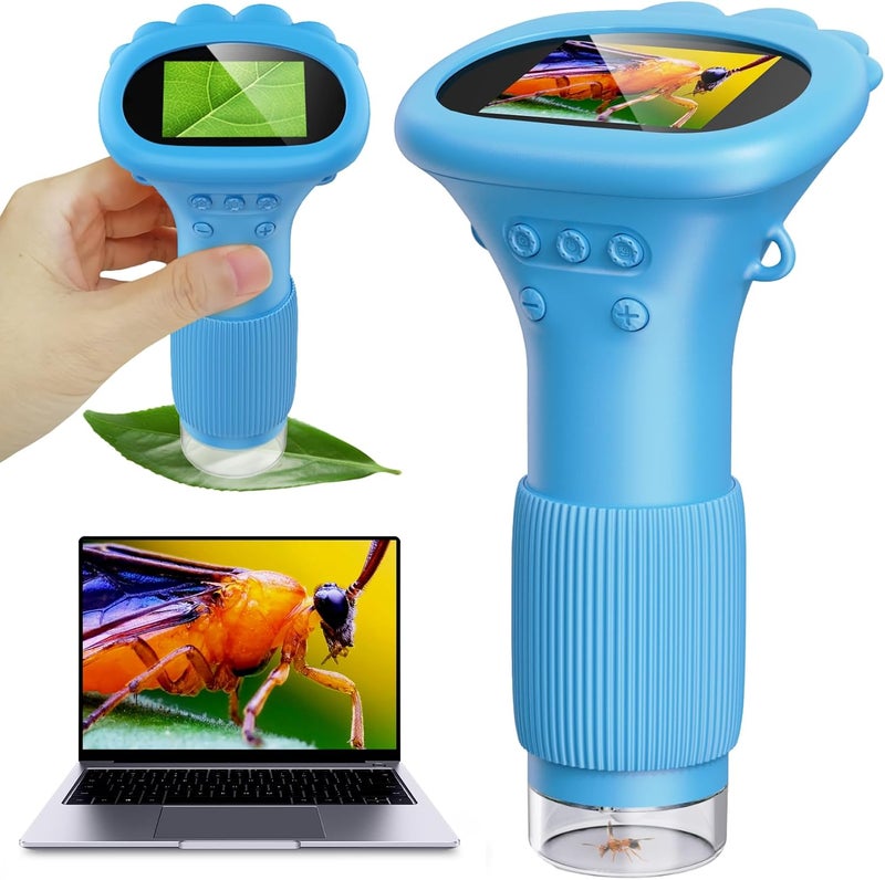 Ashfly Kids Microscope, Pocket Portable Microscope with 2'' Inch Screen - Powerful Handheld Microscopes Bug Magnifier Glass with Light, Ideal Christmas Birthday Gifts for Age 3-12 Boys - Blue - Image 1